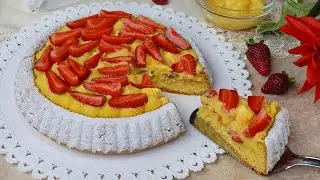 CROSTATA MORBIDA CON CREMA PASTICCERA E FRAGOLE - Senza Glutine, Burro, Lattosio e Gelatina -GFW