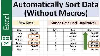 Excel Tutorial to Sort Data Automatically without using Macros