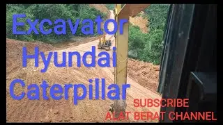 Pemotongan bukit excavator Caterpillar dan Hyundai