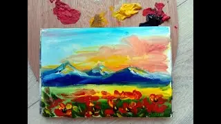 Как нарисовать пейзаж легко! Как нарисовать горы. Рисую пейзаж руками.