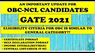 OBC RESEVATION UPDATE FOR GATE 2021 ADMISSION||CERTIFICATE FORMAT//SAME AS THAT OF GENERAL CATEGORY?