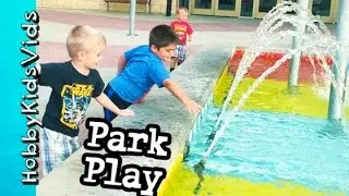 HobbyKids Playtime at Park + Water Fountain! Family Fun Vlog by HobbyMom HobbyKidsTV