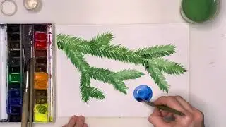 Рисуем ветку ёлки с шарами  Как нарисовать новогоднюю открытку поэтапно  Урок рисования для детей