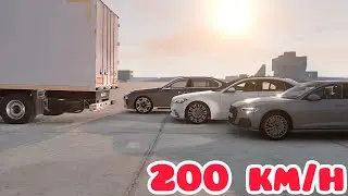 Audi A8 D5 vs MB S-Class W223 vs BMW 7 Series G70 vs Trailer 💥 200 km/h 💥 BeamNG.drive CRASH test