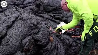 Исландцы пожарили хот-доги на извергающем лаву вулкане