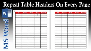 Repeat Heading Row of Table on each page || MS Word || 2019|| 2016
