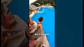 Girls try high diving for the first time in Blue Tree Phuket