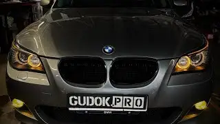 Лопнуло китайское стекло фары BMW Е60 - замена. Жёлтые диоды в птф. До/после
