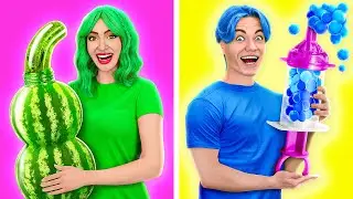 GREEN VS BLUE FOOD CHALLENGE💚💙 || Yummy Food & Candy Hacks by 123GO! CHALLENGE