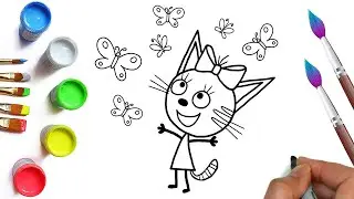 How to draw a cat Caramel from the cartoon Three Cats, drawings for children and kids
