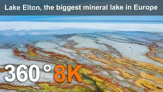 Elton Lake, the biggest mineral lake in Europe. 8K aerial 360 video.