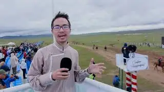 Tasting khuushuur and talking with child jockeys at Naadam