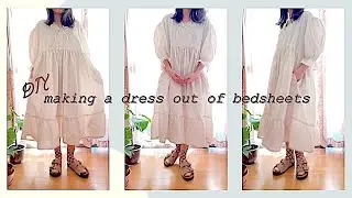 Making a Dress out of a bed sheet 🛌 Refashion DIY Oversized Babydoll Dress Sewing Tutorialㅣmadebyaya