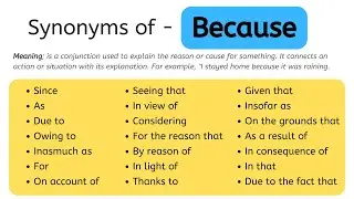 Synonyms Of Because, Because Synonyms Words List, Meaning & Example Words #vocabulary #synonyms