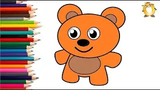 How to draw a bear. Coloring page/Drawing and painting for kids. Learn colors.