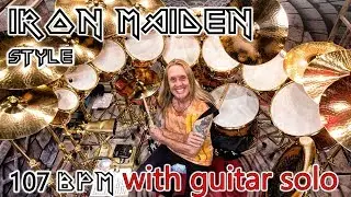 107 BPM Iron Maiden Style Drums Backing Track with guitar solo