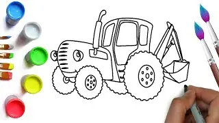 How to draw a Blue tractor for kids easy, drawings of cartoon characters for sketching