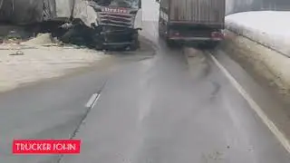 Truck collision accident be careful on the road
