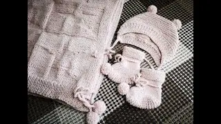 Вязаный плед со звездочками для новорожденной малышки.