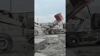 Smooth Operation Of Dump Truck And Forklift Working Together To Unload Stones !