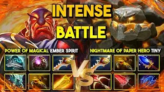 TRULY INTENSE BATTLE | POWER OF MAGICAL BUILD EMBER SPIRIT VS. NIGHTMARE OF PAPER HERO TINY DOTA 2