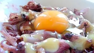 Eating Japanese food Tamago kake "Tamago kake Hotaru-ika" (ASMR)