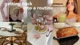 getting back into a routine🧖🏻‍♀️🍵🧺: home vlog, chatty grwm, cleaning, baking & more!