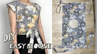 DIY Simple Wrap Top / Rectangle shirt / Summer Crop top Tutorial / For Beginner