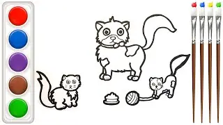 How to draw a  cat family step by step