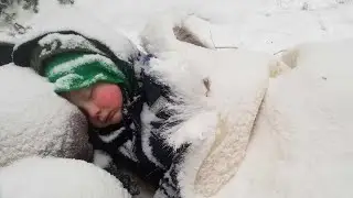 Winter Survival Camping with 4 yr old in Alaska - Primitive Survival Shelter