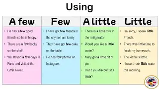 Using A few, Few, A little, Little in English Grammar and Example Sentences