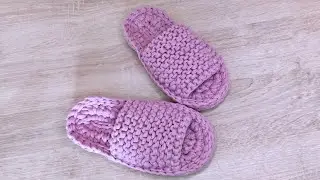 ВЯЗАНЫЕ ТРИКОТАЖНЫЕ ТАПОЧКИ КРЮЧКОМ/ ТРИКОТАЖНЫЕ ТАПОЧКИ ДЛЯ РЕБЕНКА/ ПОДОШВА 20 СМ.