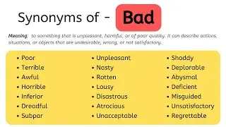 Synonyms Of Bad, Bad Synonyms Words List, Meaning & Example Words #vocabulary #synonyms