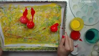 12. Как сделать фон для картины шариками и красками? Рисуем силуэт Девочки на качели