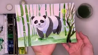 Рисуем панду. Как нарисовать панду поэтапно. Урок рисования для детей. Панда и бамбук акварелью.