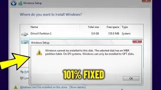 Windows cannot be installed to this disk The selected disk has an MBR partition table - How To Fix ✅