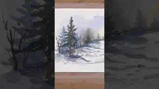 Watercolor winter landscape  