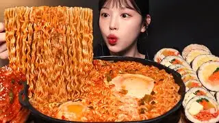 Spicy Ramyeon with Sausage Gimbap Mukbang ASMR