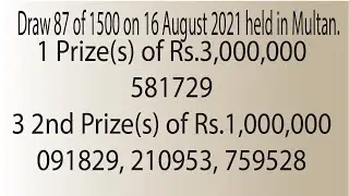 PRIZE BOND COMPLETE RESULT LIST 1500 {16.8.2021}