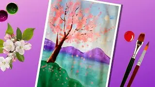 как нарисовать цветущее дерево ватными палочками.