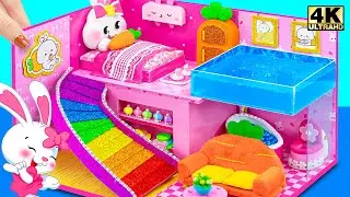 How To Make Pink Bunny House with Bedroom, Infinity Pool from Cardboard ❤️ DIY Miniature House