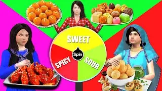 Color Wheel Sweet Vs Sour Vs Spicy Food Challenge Chicken Wings Pani Puri Hindi Kahani Hindi Stories