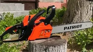 Overview chainsaw PATRIOT PT 3818. Chain tension. Cooking gasoline mixture.