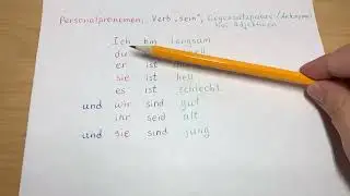 Deutsch A1. Lernen von Personalpronomen, Konjugation vom Verb „sein“ und Adjektiven (Gegensätze).