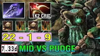 No Mercy Build [Tiny] Mid vs Cancer Pudge One Combo 1K2 Crit DMG Kill with Scepter Dota 2 7.33D