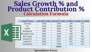 Sales Growth % and Product Contribution % in Excel