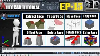 #15-AutoCAD Tutorial Extract, Taper, Move, Copy, Offset, Delete Rotate, Color Faces Commands Explain