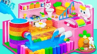 How To Make Cute Pink Bunny House, Kitchen, Rainbow Wells, Underground Pool from Cardboard