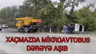 Xaçmazda mikroavtobus dərəyə aşıb!