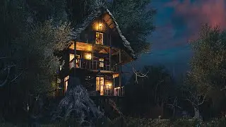 Rainy Treehouse in the Forest at Night - Relaxing  Rain and Nature Sounds - Forest Ambience